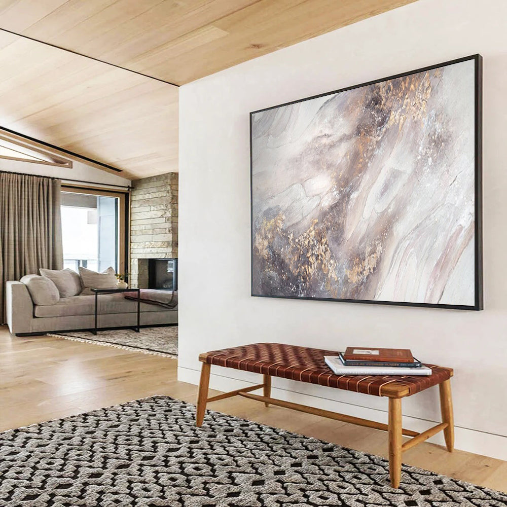 “Gray and Gold Textured Abstract” - Impasto Abstract - Painting On Canvas PT1771