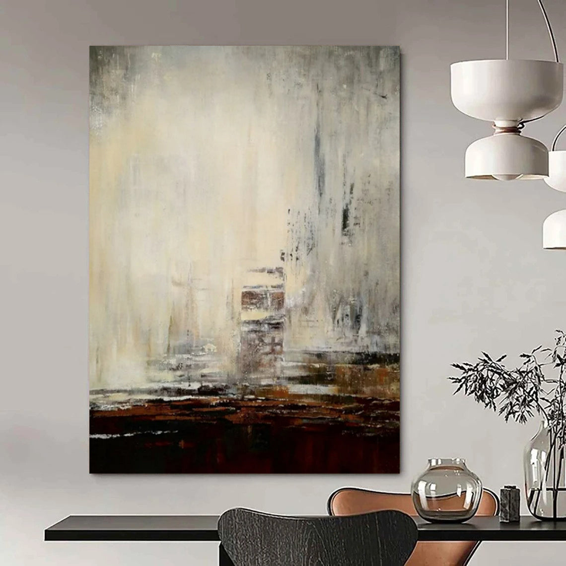 “Gray - Brown Cityscape Abstract” - Atmospheric Abstract Painting On Canvas PT2301