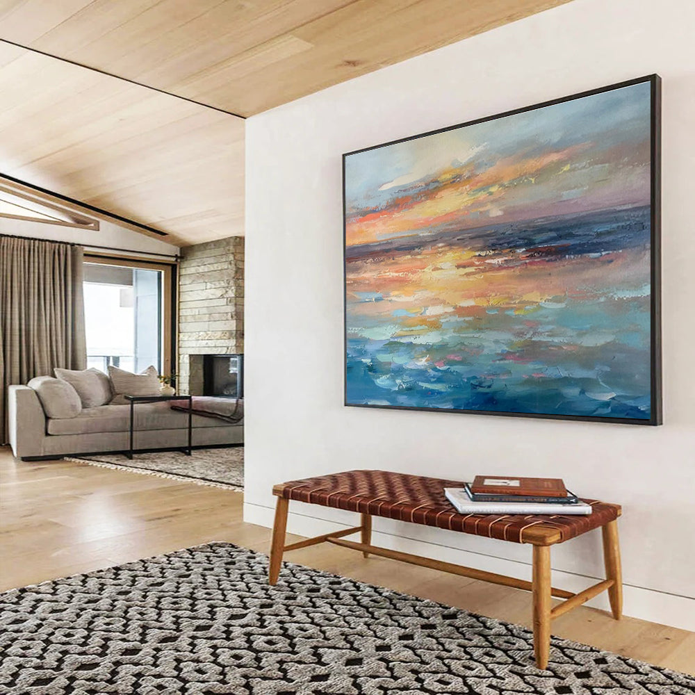 Muted Sunset Over Calm Sea Minimalist Seascape Painting On Canvas DKS119