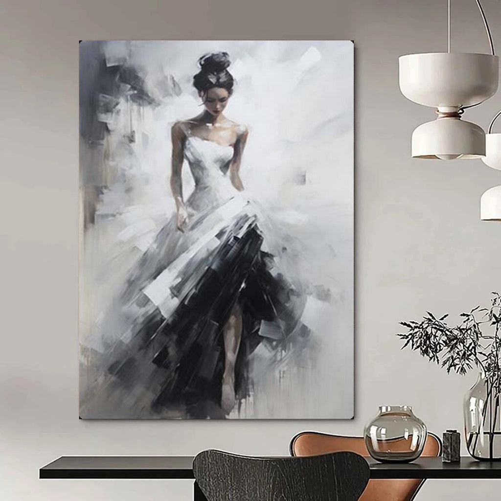 Monochrome Graceful Lady, Impressionistic Style, Painting On Canvas PT2133