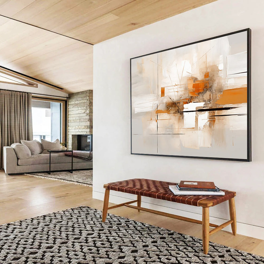 “Light Orange and Beige Abstract Lines” - Minimalist Abstract Painting On Canvas PT097