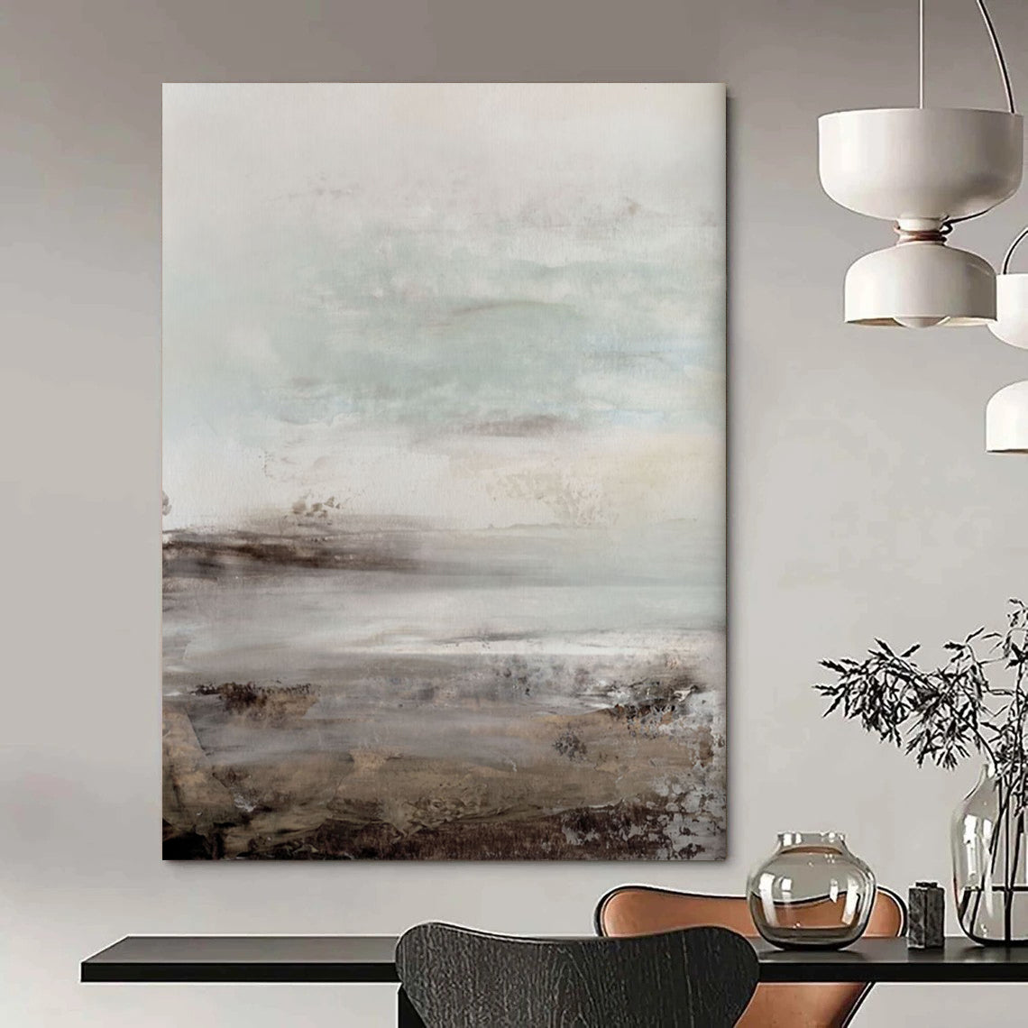 “Muted Coastal Haze” - Soft Gray - Blue Seascapes Painting On Canvas DS153