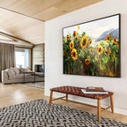 “Sunflower Field with Mountain View” - Impressionist Landscape - Painting On Canvas PT1760