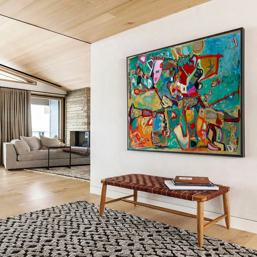 “Colorful Abstract Shapes” - Bright Hues “Joyful Chaos” Painting On Canvas PT1657