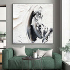 “Black - White Textured Strokes” - Black, White Abstract Minimalist Painting On Canvas PS0701