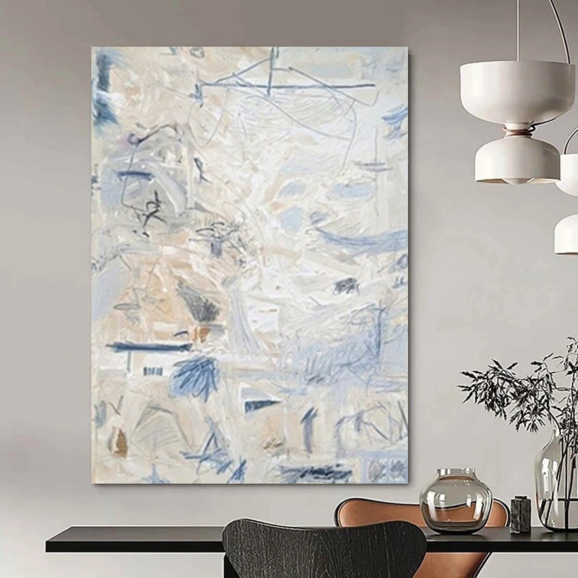 “Light Blue Abstract Sketch” - Delicate Strokes in Soft Tones Painting On Canvas DS144