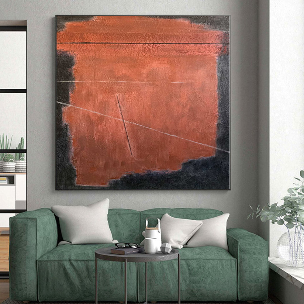 “Rust - Black Minimalist Geometry” - Rust, Black Abstract Painting On Canvas PS0457