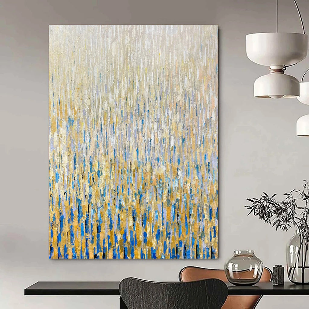 “Golden Rainfall Abstraction” - Impressionistic Abstract Painting On Canvas PS0195