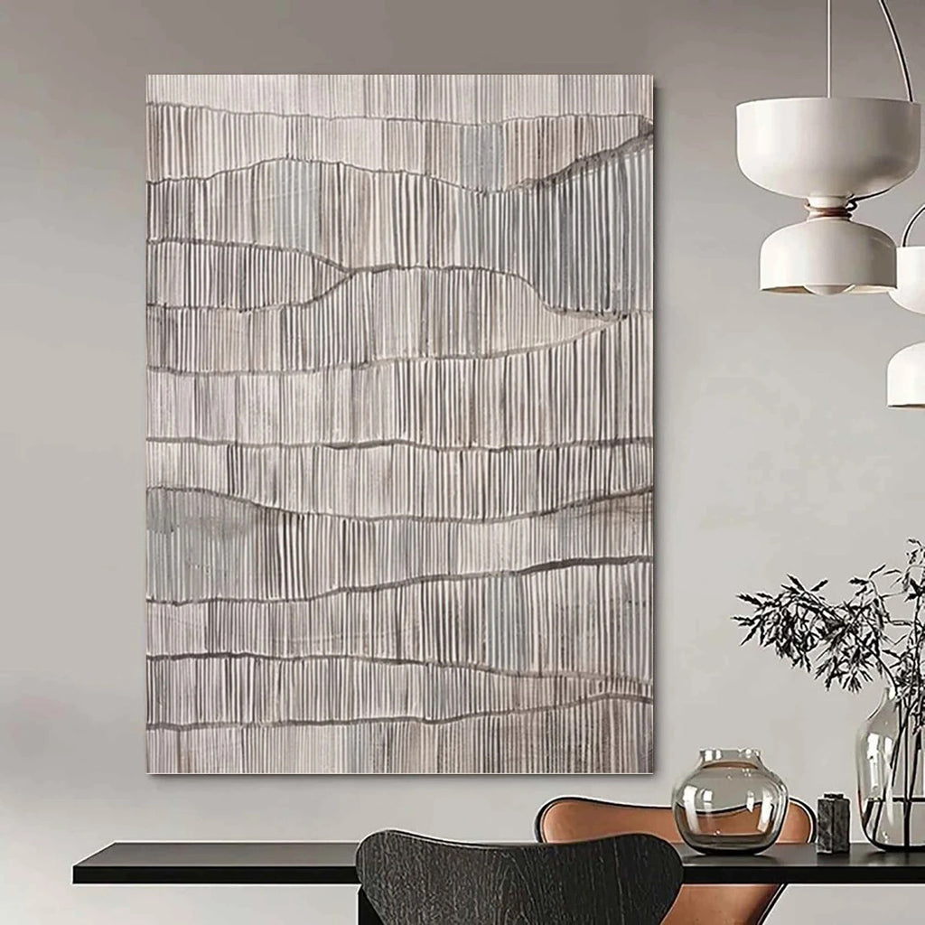 “Grey Textured Waves” - Minimalist Abstract Painting On Canvas PT1031