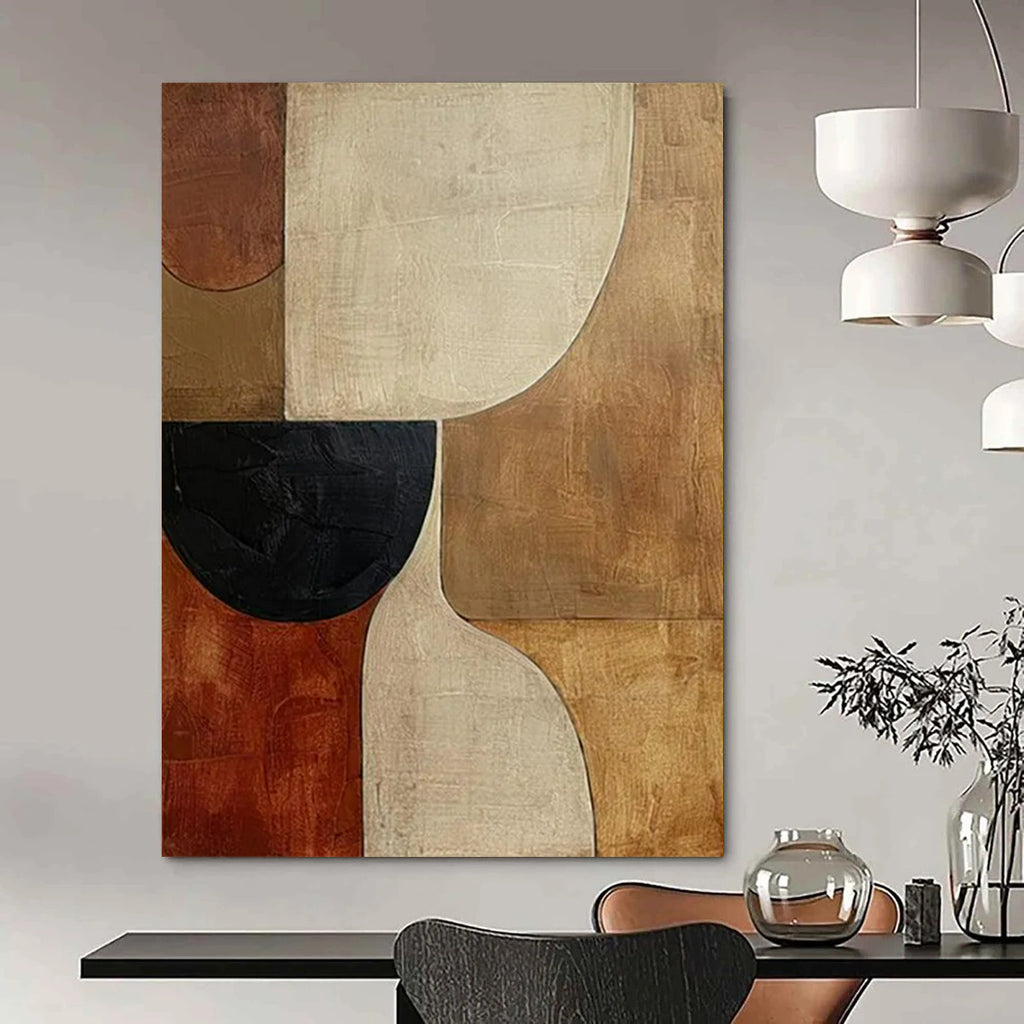 “Earth - Toned Geometric Shapes” - Geometric Abstract Painting On Canvas PT2365