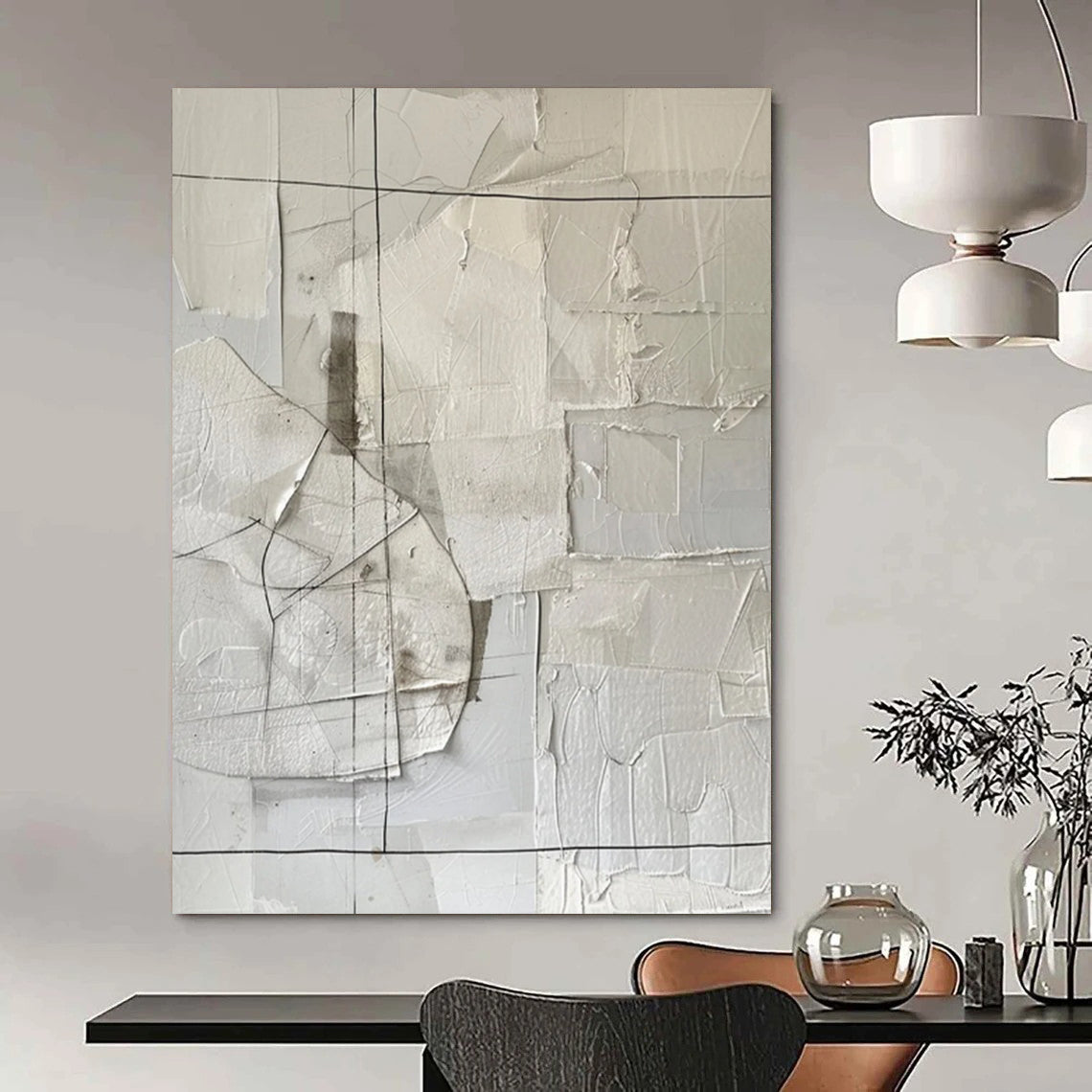 “White - Gray Collage Abstraction” - Mixed - Media Abstract Painting On Canvas DS017