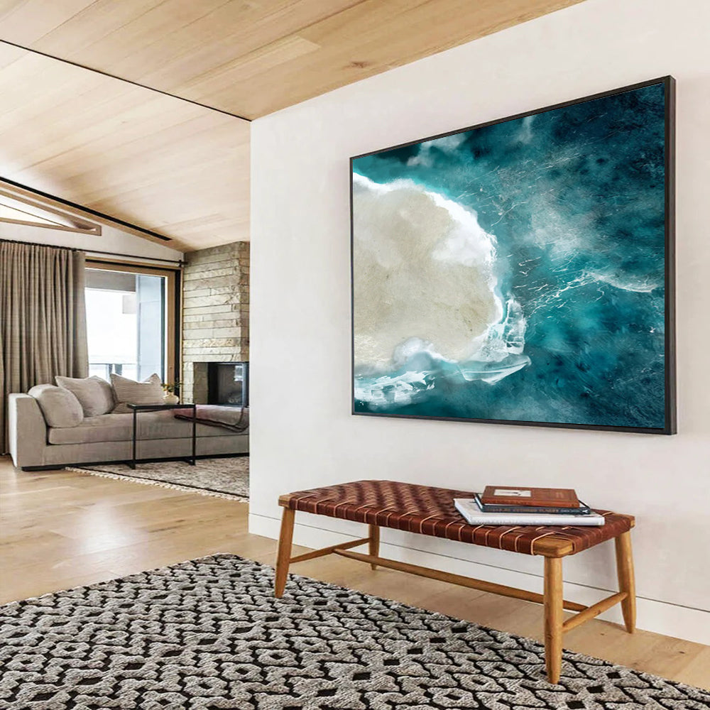 “Aerial View of Island and Turquoise Sea” - Photorealistic Landscape Painting On Canvas PT125