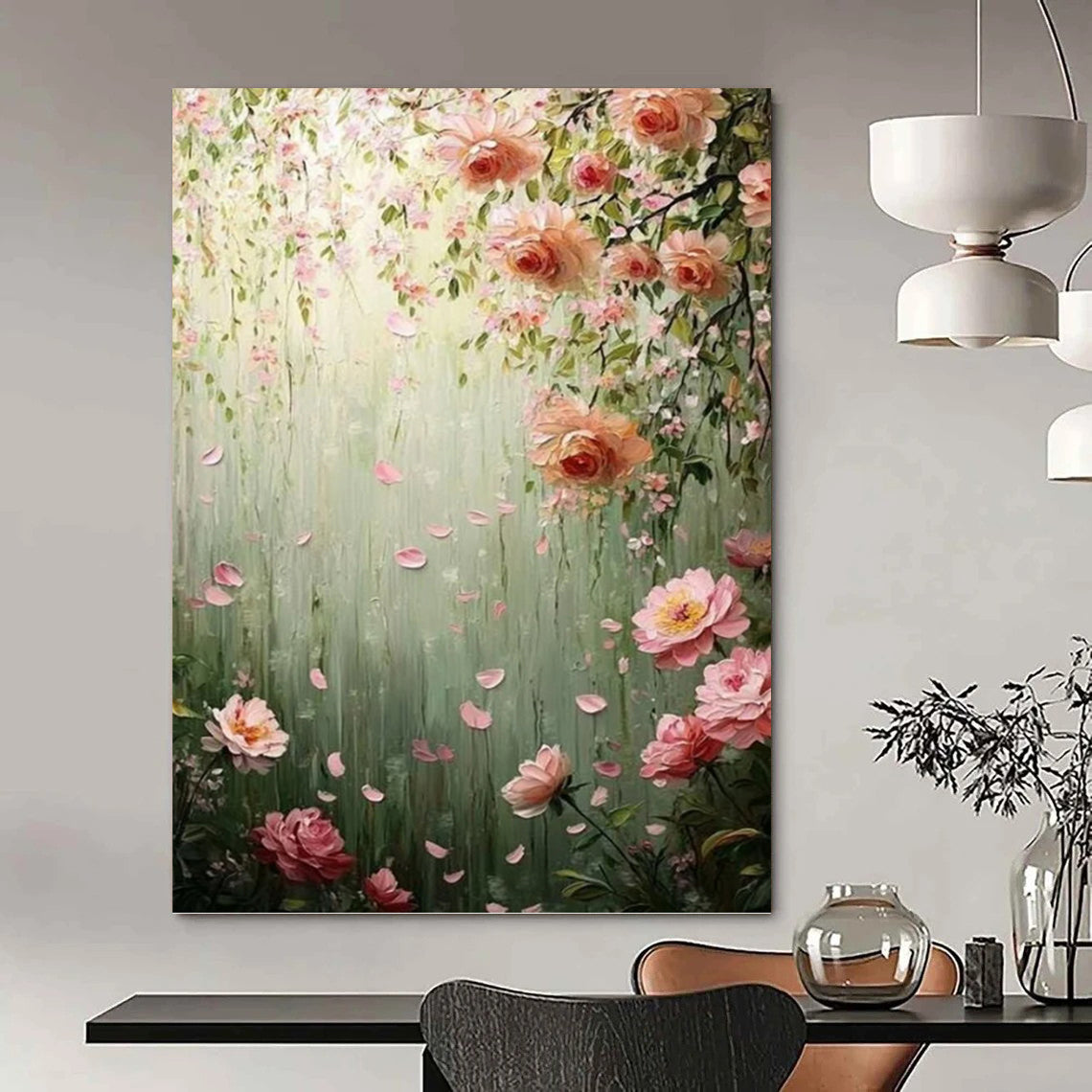 “Pink Floral Garden” - Floral, Dreamy Painting On Canvas PT1553