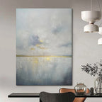 “Gray - Toned Abstract Sky and Water with Gold Accents” - Abstract Landscape Painting On Canvas PT1903