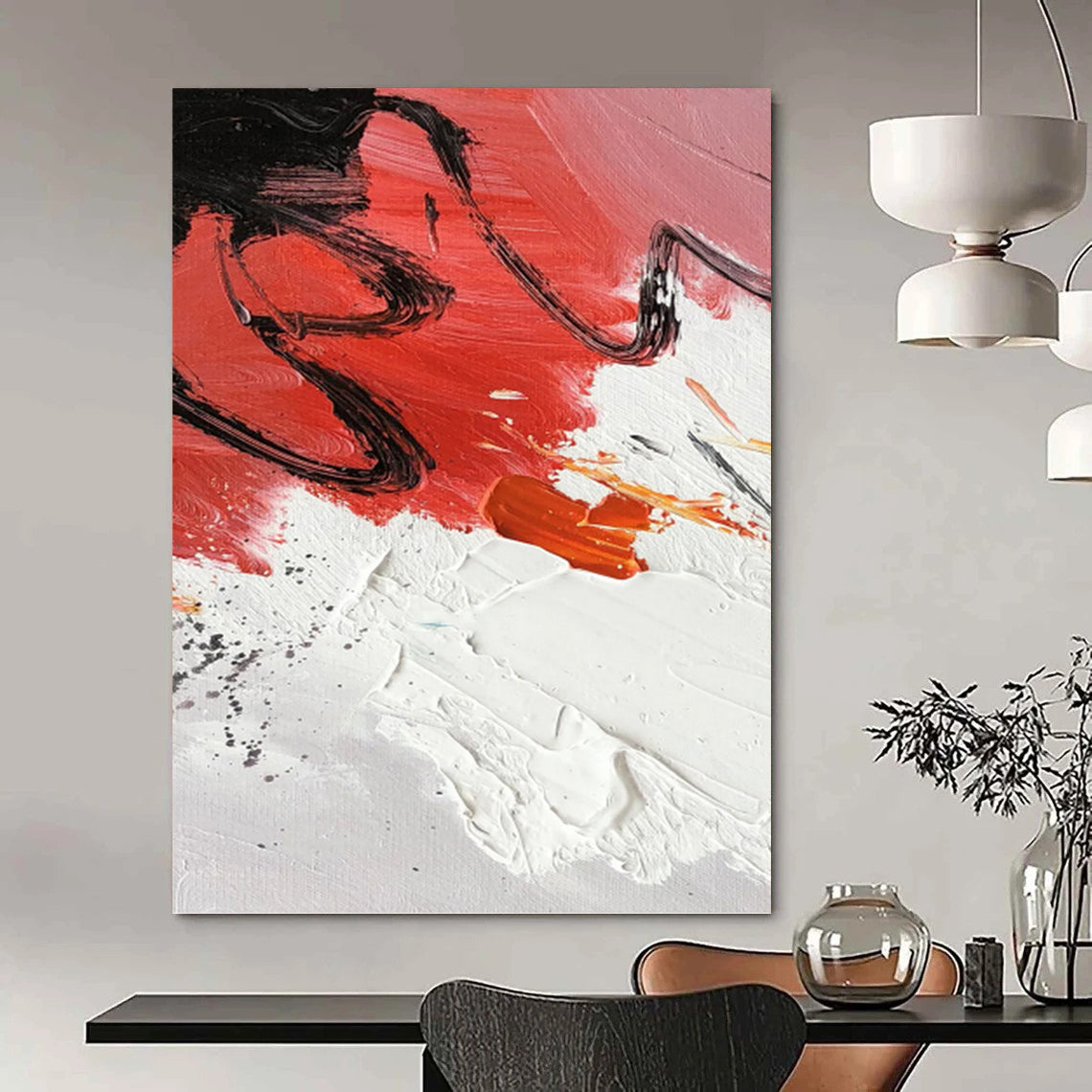 “Red - Black Abstract Splashes” - Abstract Expressionist Painting On Canvas PT1290