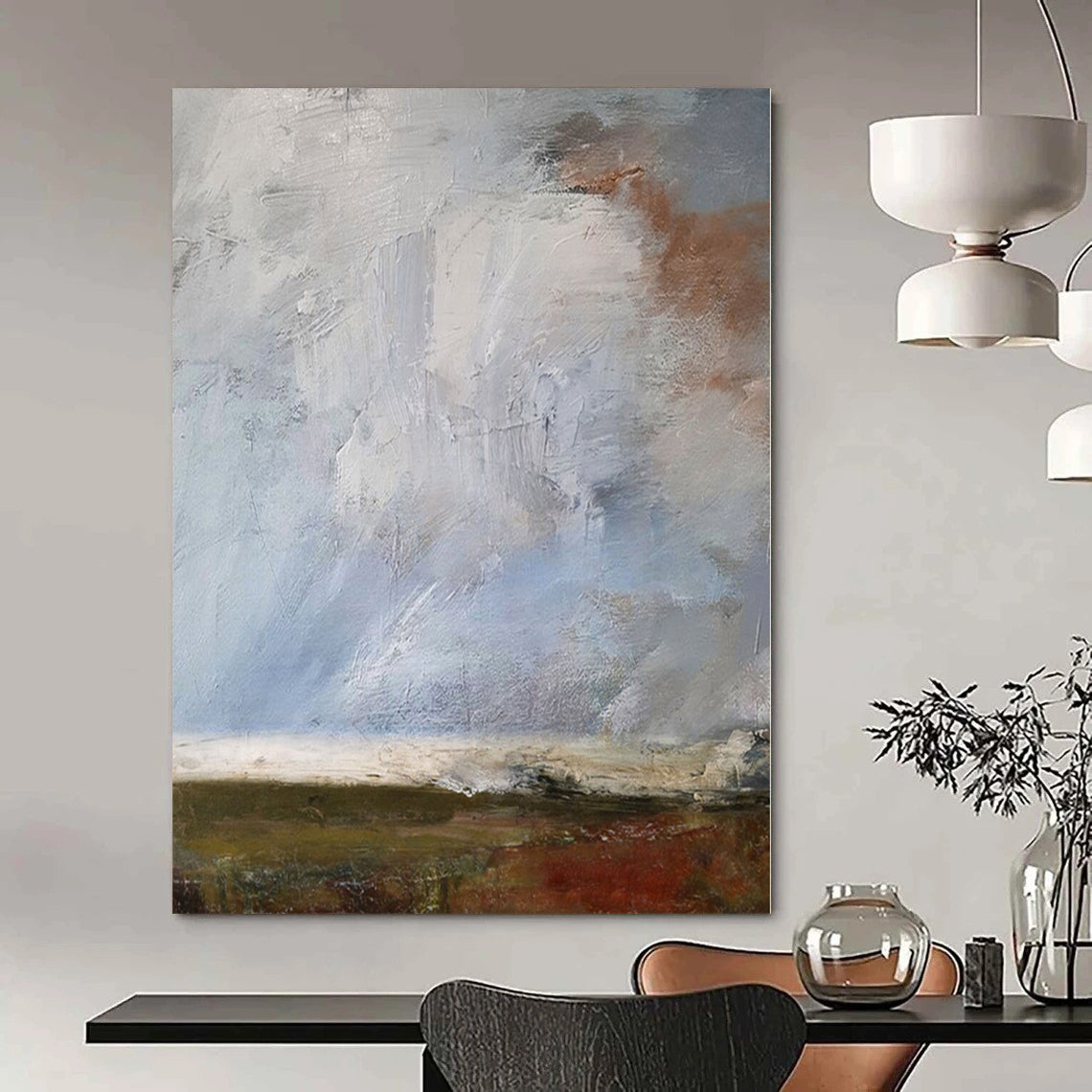 Blue, Gray, Green and Brown with Textured Layers "Subtle Horizon" Abstract Landscape Painting On Canvas PS1140