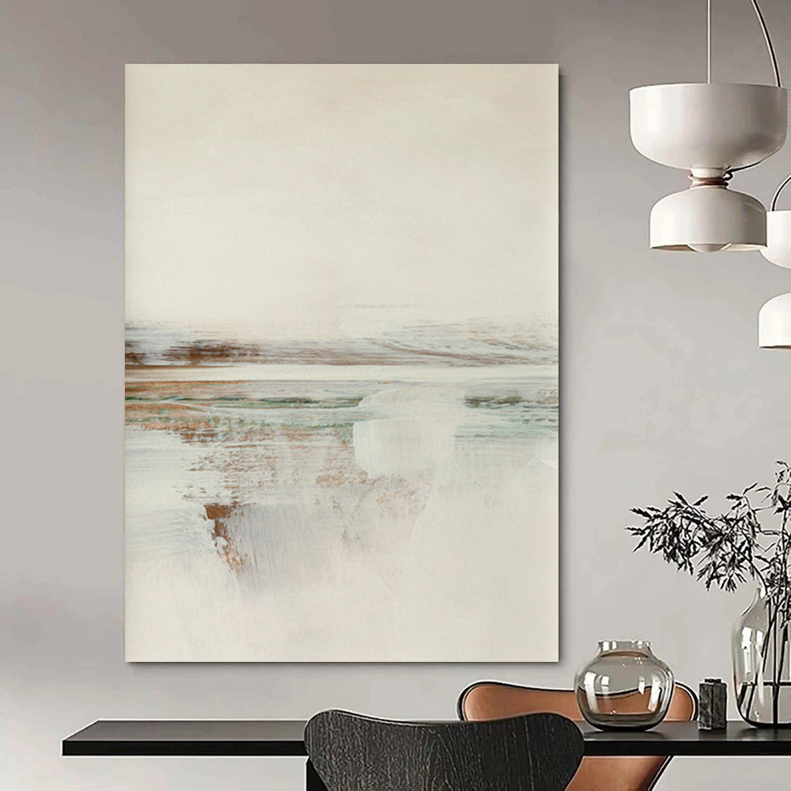 “Soft Tones Abstract Horizon” - Beige, Gray & Subtle Color Hints Painting On Canvas DS225