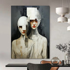 “Monochrome Fragmented Figures” - Surrealist Painting On Canvas PT2203