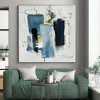 “Blue - Black - Yellow Abstract Forms” - Blue, Black, Yellow, White Abstract Painting On Canvas PS0516