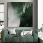 “Green - Yellow Abstract Line” - Green, Gray, Yellow Abstract Minimalist Painting On Canvas PS0649