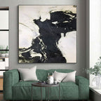 “Black - White Abstract Flow” - Black, White Abstract Expressionist Painting On Canvas PS0733