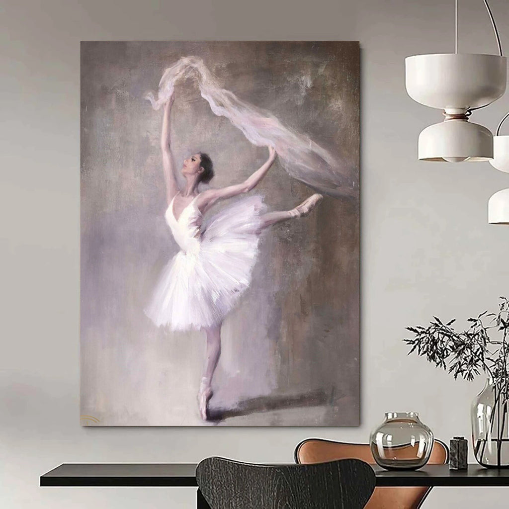 “Ballerina with Veil” - Graceful Oil Painting On Canvas PT2181