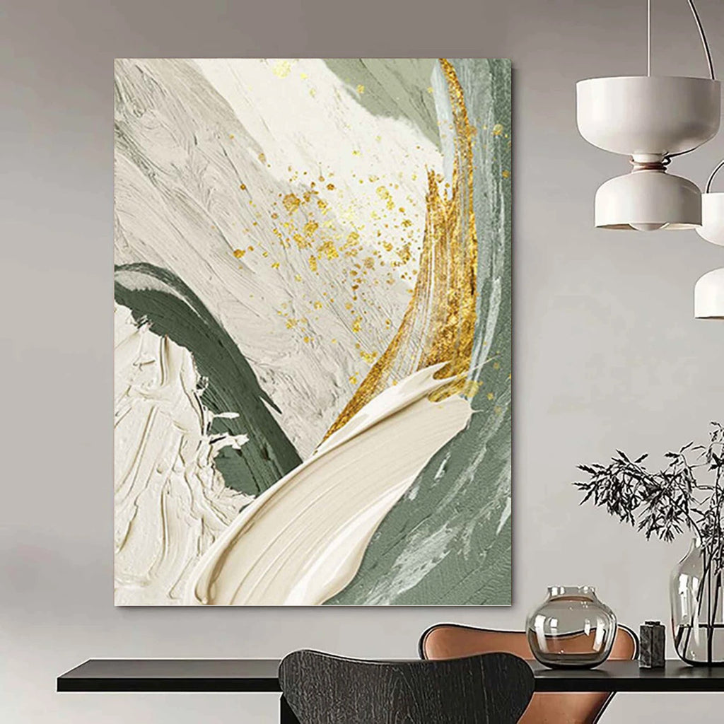 “Green and Gold Abstract” - Luxurious, Abstract Painting On Canvas PT1495