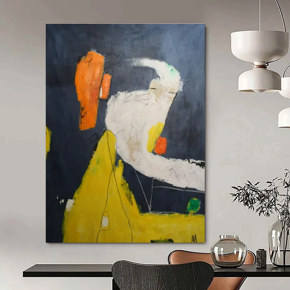 Dark Background, Bright Shapes "Night Playground" Abstract Painting On Canvas PS1412