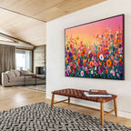 Rainbow Meadow - Vibrant Floral Oil Painting, Great for Game Room & Outdoor Lounge DKS680