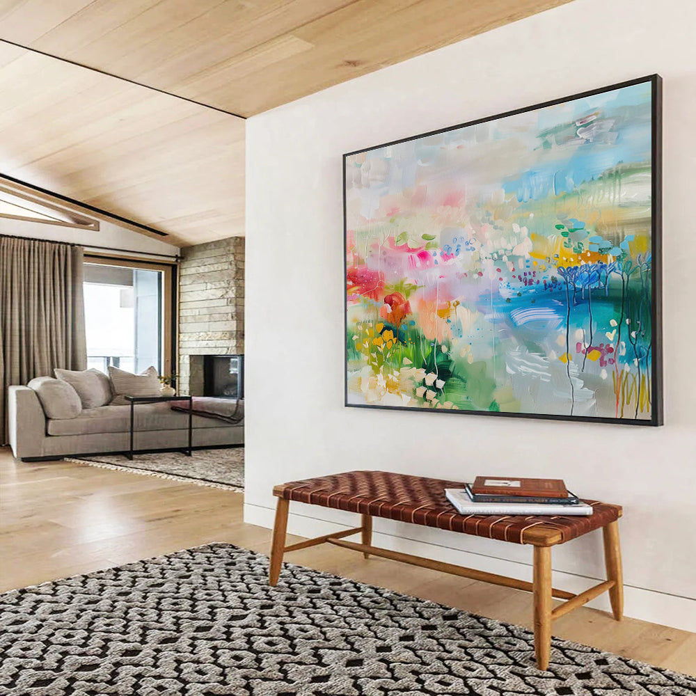 “Whimsical Colorful Landscape” - Abstract Scenic Painting On Canvas DKS494