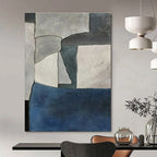Gray, Blue, White with Geometric Shapes "Modern Mosaic" Abstract Painting On Canvas PS1425