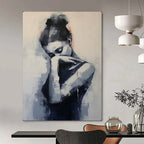 Monochrome Contemplative Figure, Minimalist Expression, Painting On Canvas PT2140