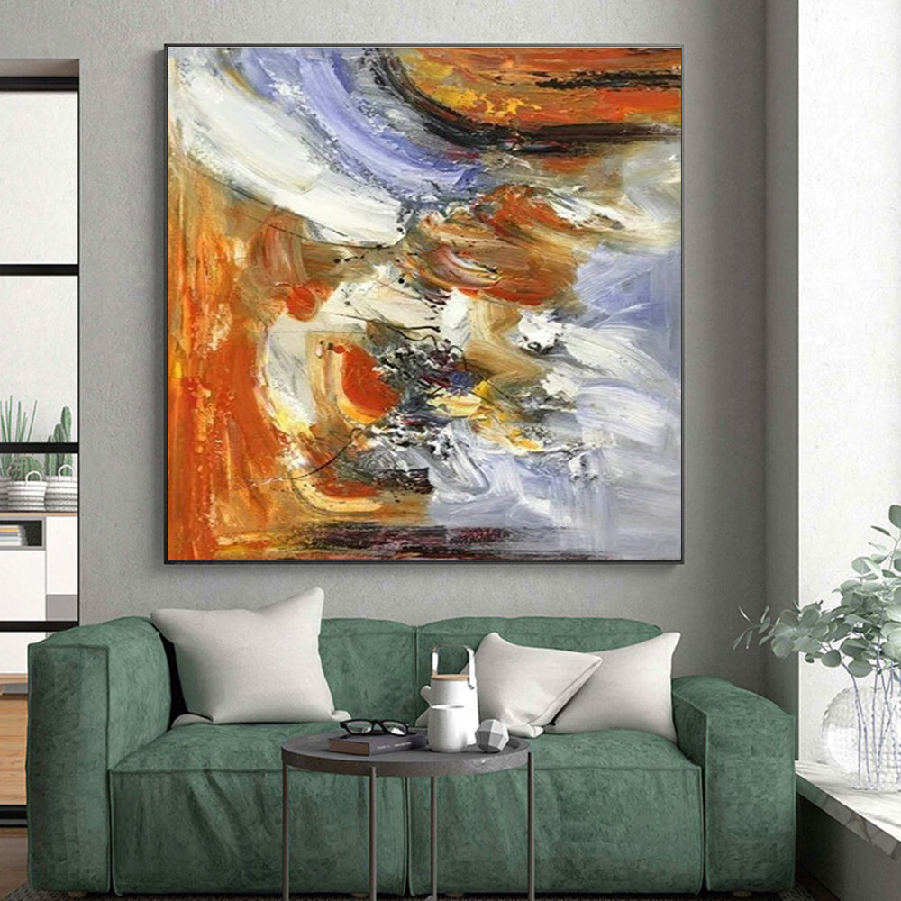 “Colorful Abstract Chaos” - Multicolor, Orange, Purple Abstract Dynamic Painting On Canvas PS0619