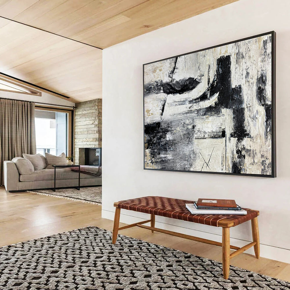 “Black - and - White Textures & Abstract Forms” - Minimalist Abstract - Painting On Canvas PT1692