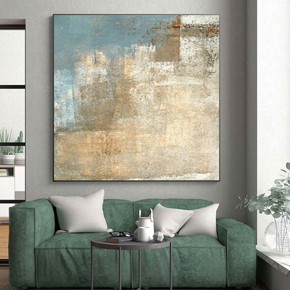 “Blue - Beige Textured Abstraction” - Blue, Beige, Gray Abstract Textured Painting On Canvas PS0568