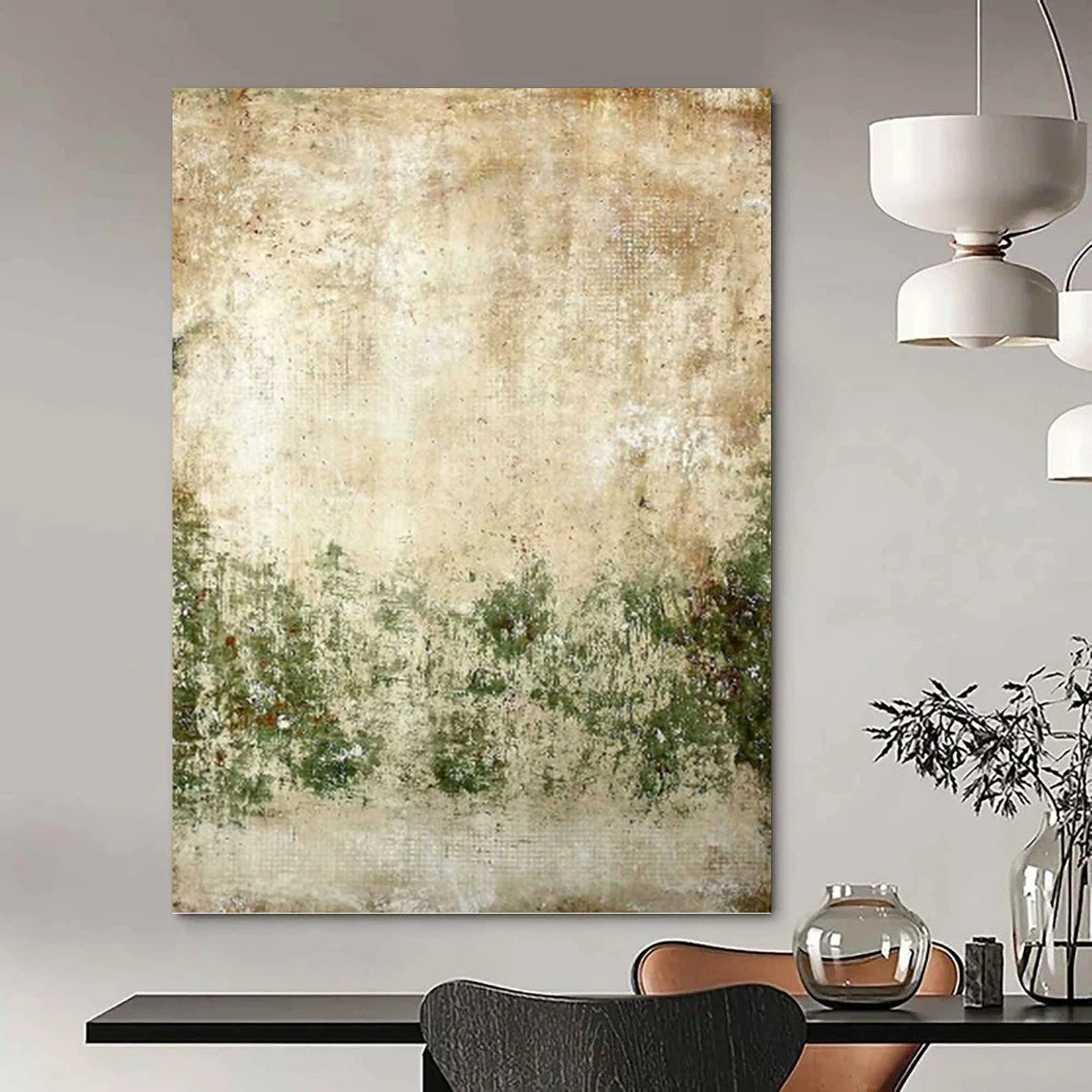 “Vintage - Inspired Earth Tones” - Beige, Green, Weathered Abstract Painting On Canvas PT1479