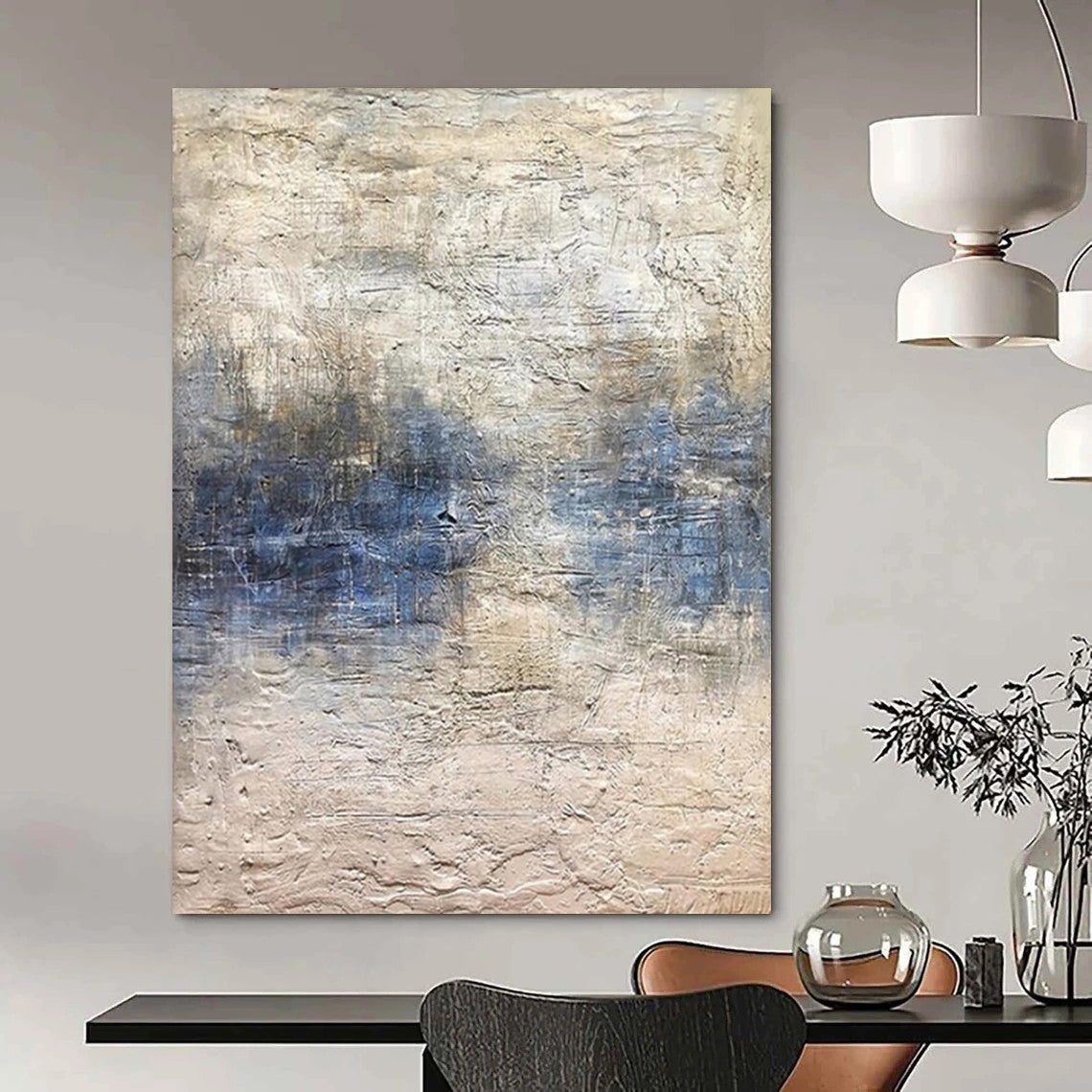 Beige and Blue Textured, "Sky Over Sand" – Textured Abstract Painting On Canvas PS0965