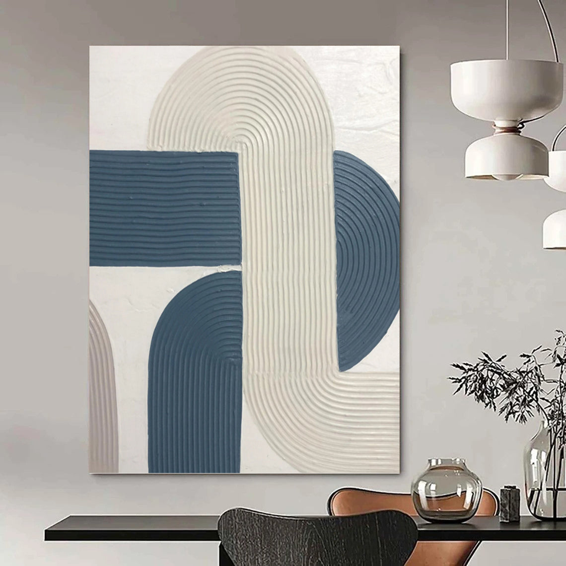 “White - Blue Curved Textures” - Minimalist Abstract Painting On Canvas PT1163