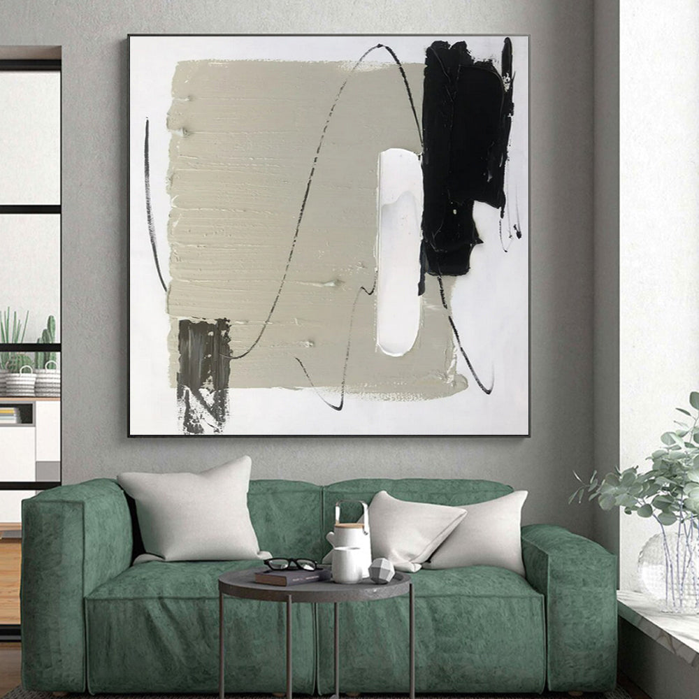 Gray, Black, White Subtle Layers “Concrete Serenity” - Painting On Canvas PS0800