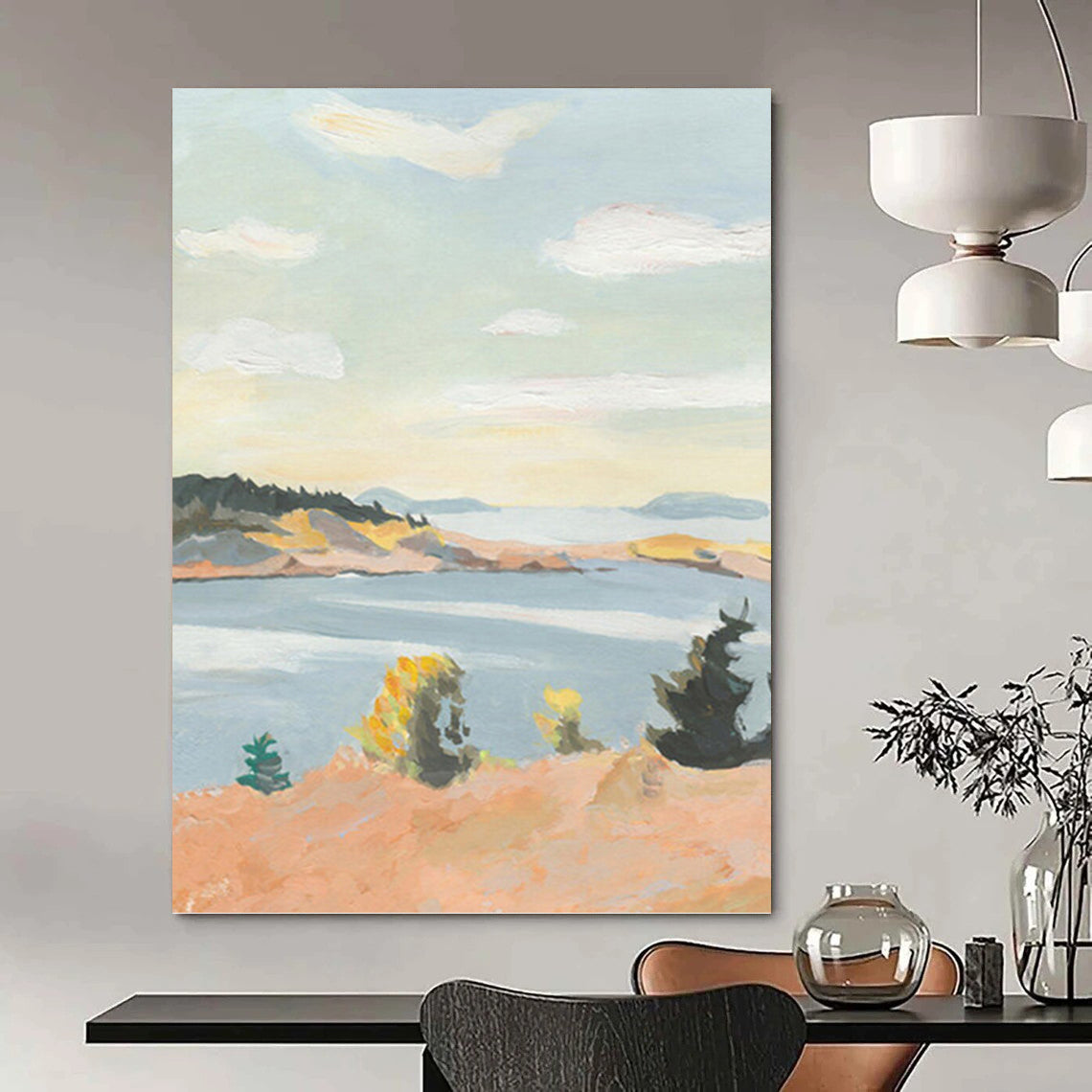 “Sunset Lakeside View” - Warm Hues, Lake & Landscape Painting On Canvas PT1460