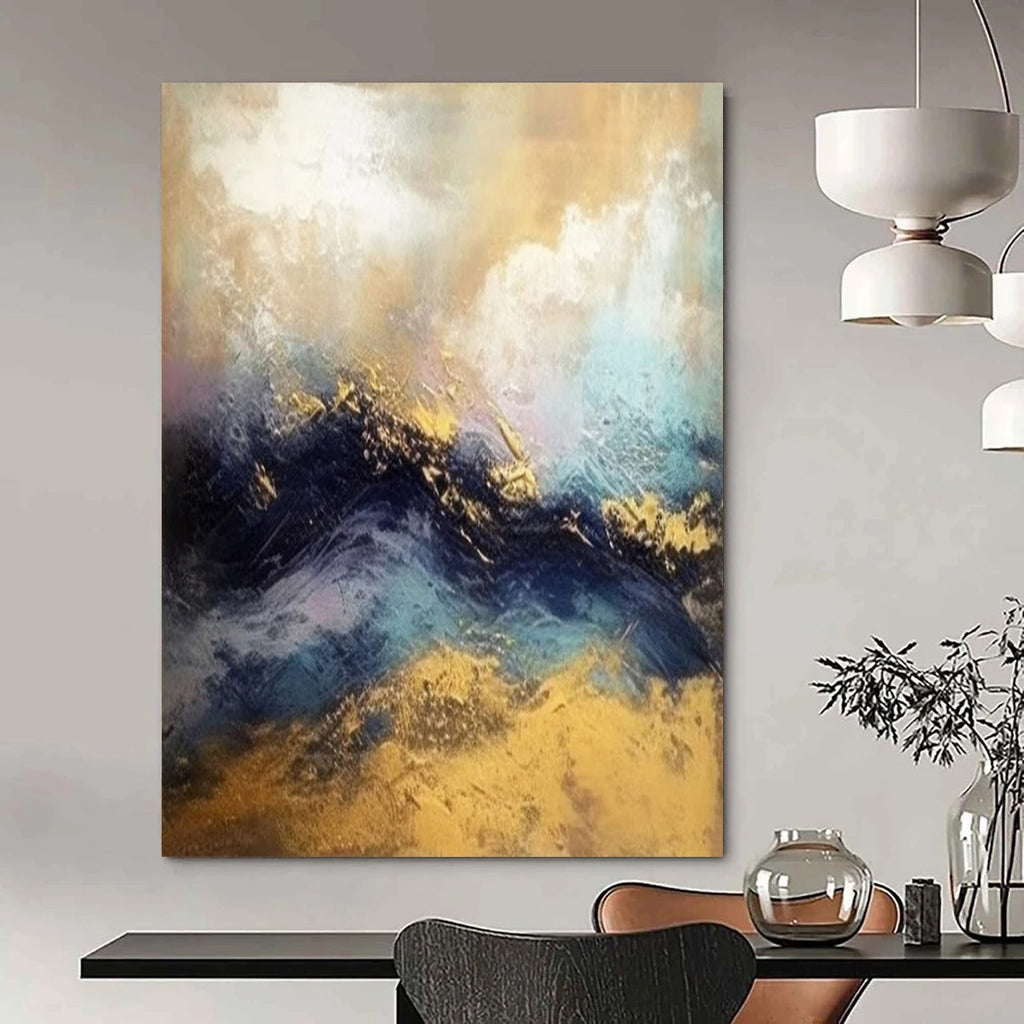 Blue - Purple Waves with Gold, "Gilded Surf" – Abstract Seascape Painting On Canvas PS0920