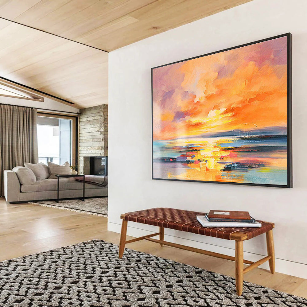 “Vibrant Sunset Seas” - Impressionistic Landscape Painting On Canvas DKS419