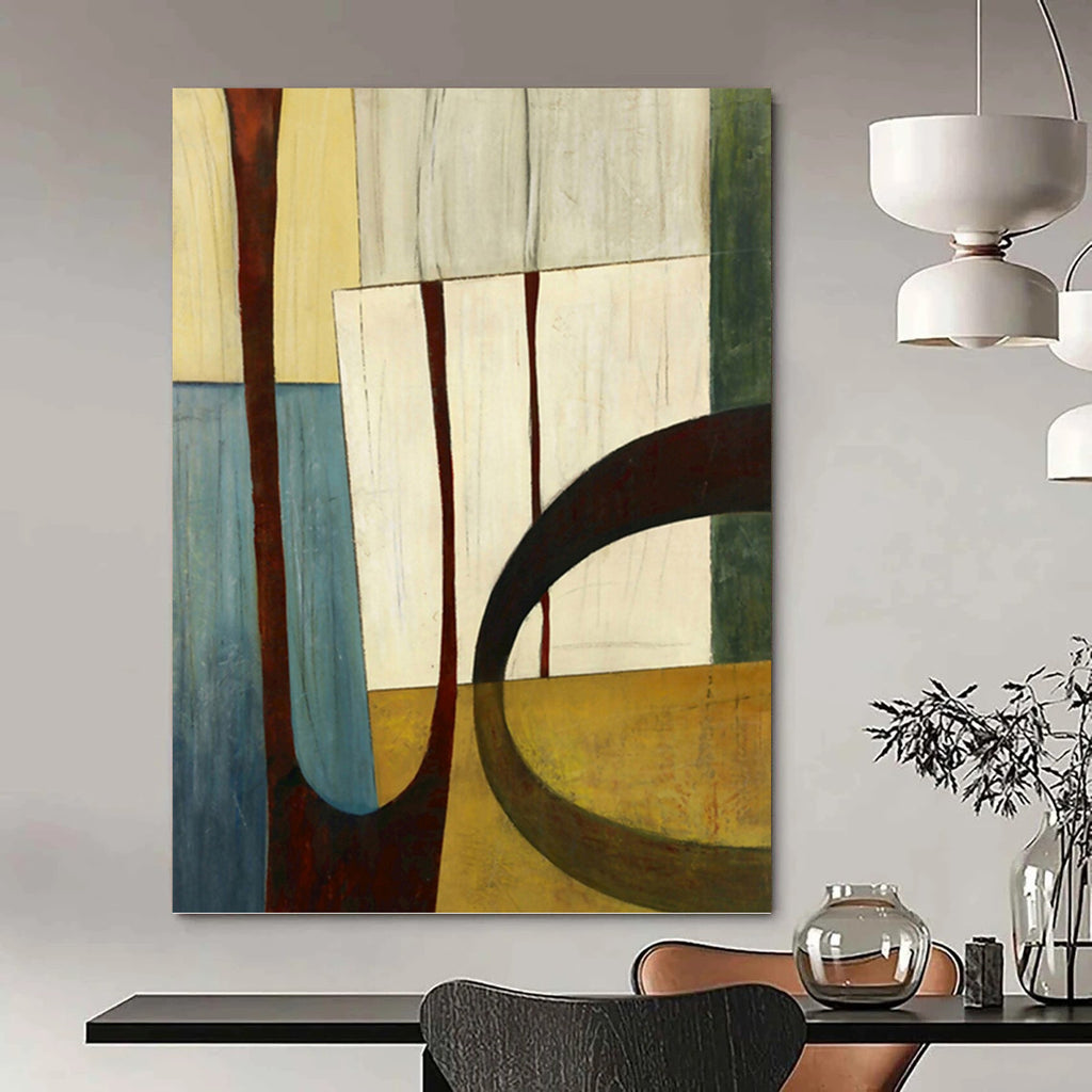 “Geometric Shapes: Earthy Tones Abstract” - Minimalist Cubist - Inspired Art On Canvas PT0949