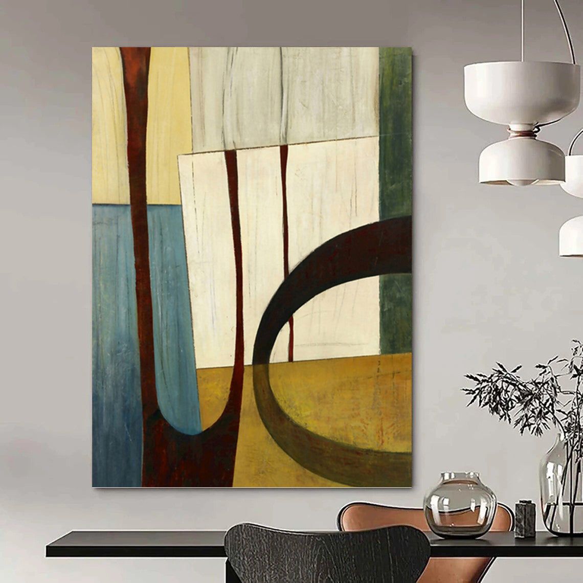 “Geometric Shapes: Earthy Tones Abstract” - Minimalist Cubist - Inspired Art On Canvas PT0949
