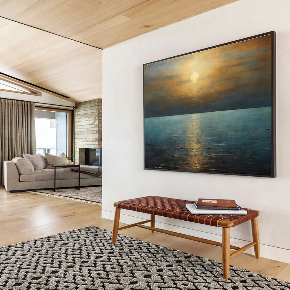 Golden Sunset Over Blue Sea Seascape Painting On Canvas DKS102