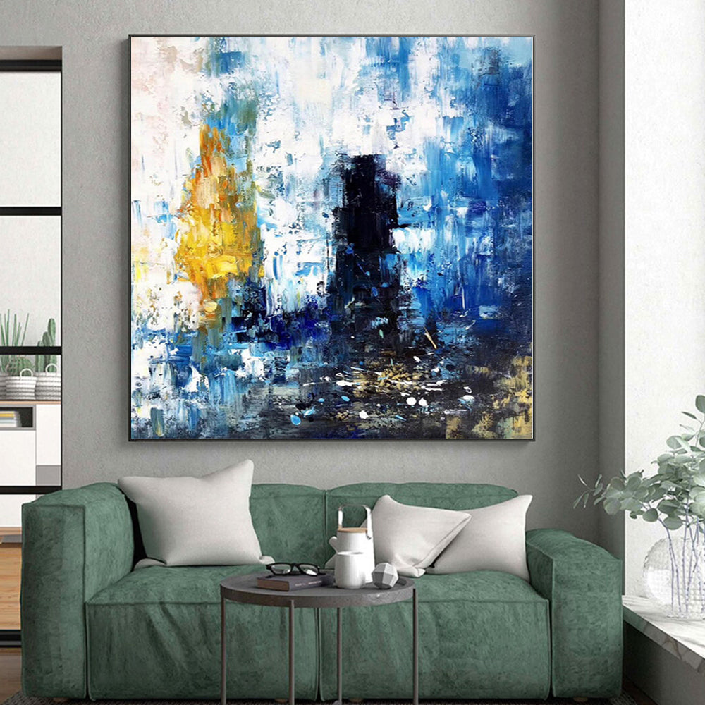 “Blue - Yellow - White Abstract Urban Energy” Painting On Canvas PS0381