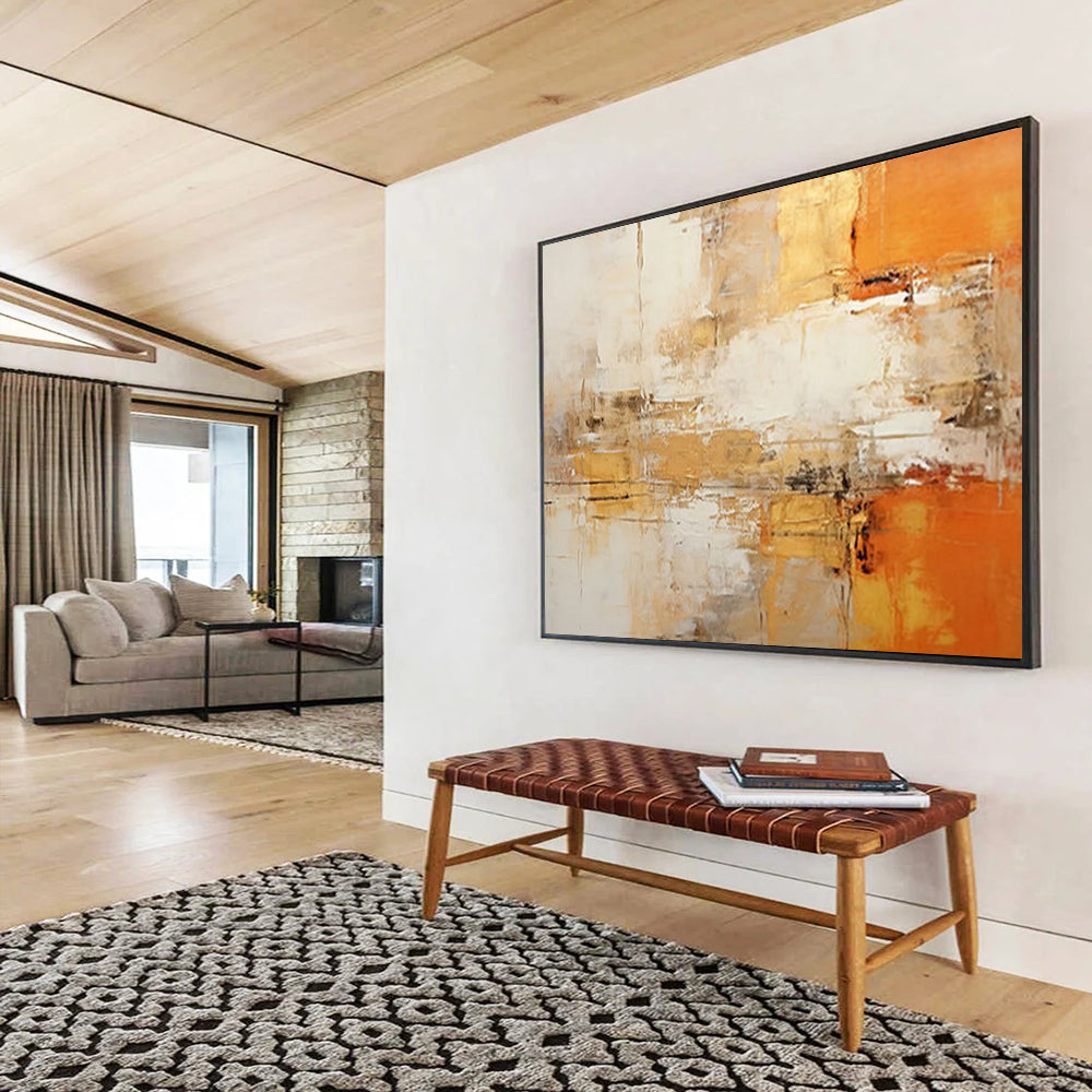 “Warm Orange and Beige Abstract Layers” - Impasto Abstract Painting On Canvas PT096