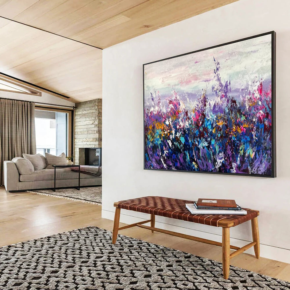 “Purple - Blue Flower Field” - Impressionist Landscape - Painting On Canvas PT1777