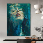 “Blue - Green Underwater Portrait” - Impasto Abstract Painting On Canvas PT1183
