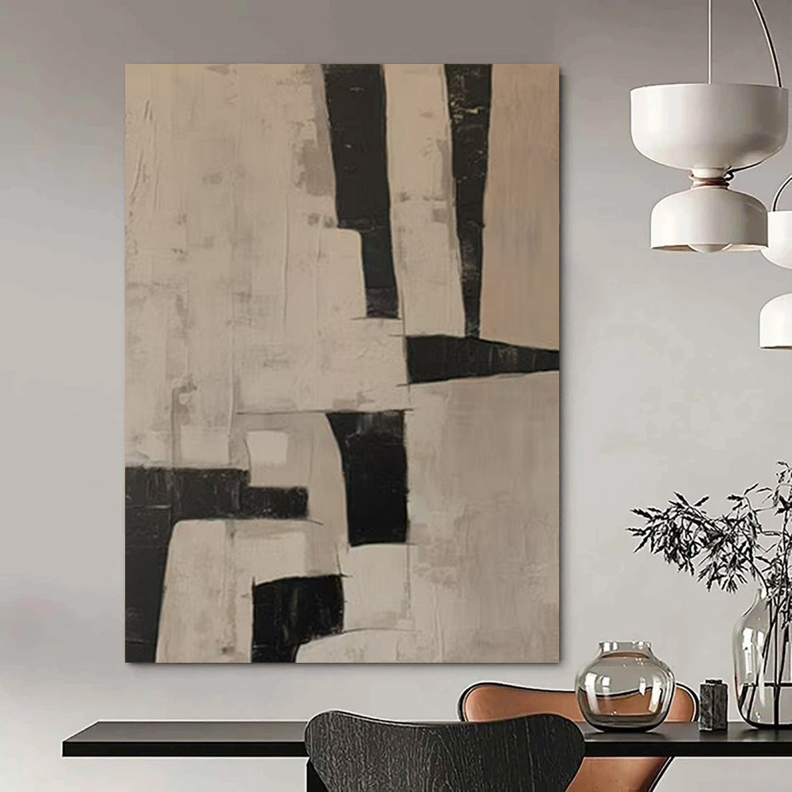 Black and White Geometric, "Structured Simplicity" – Geometric Abstract Painting On Canvas PS0985